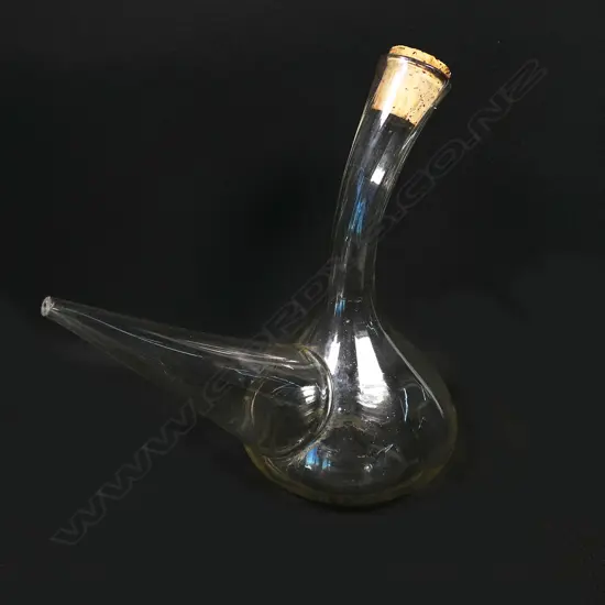 A vintage hand-blown glass Porron wine pitcher decanter,