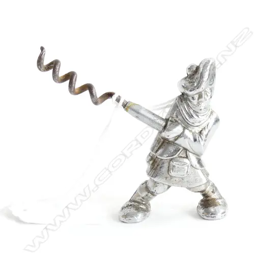 A chrome corkscrew in the form of a Scotsman,