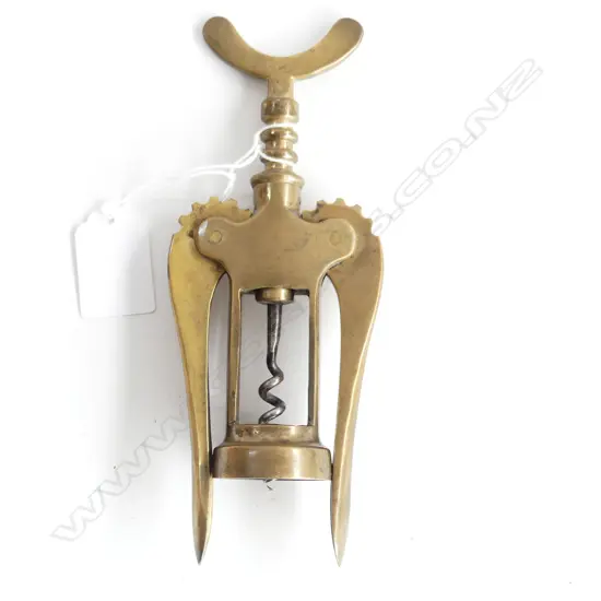 An Italian double-lever brass corkscrew,