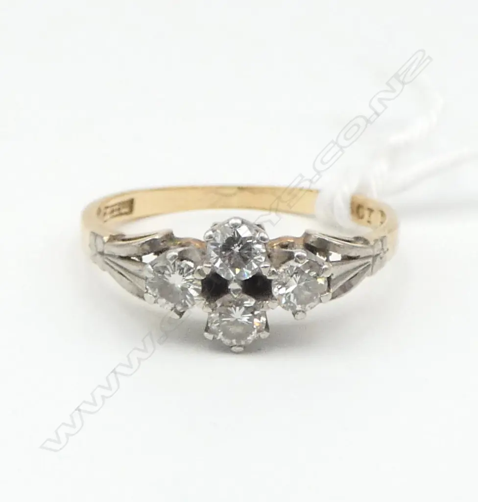 1920'S /30'S 18ct GOLD & DIAMOND 4 STONE RING 2.4gms in old ring box SIZE N Image 1++