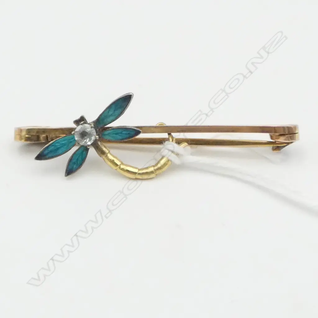 9ct GOLD ENAMELLED & GEM SET BROOCH 3.9gms Image 1++
