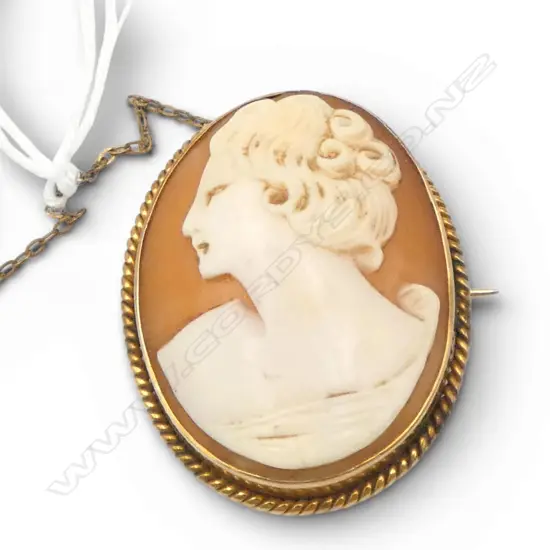 9ct gold framed vintage cameo brooch. 8.27gm