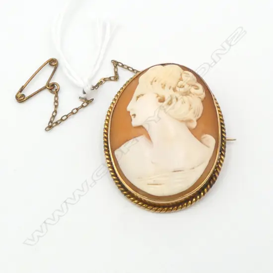 9ct gold framed vintage cameo brooch. 8.27gm
