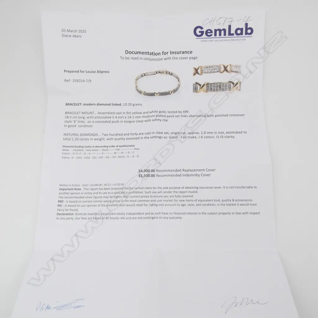 9ct YELLOW & WHITE GOLD & 240 DIAMOND (1.20cts) BRACELET with valuation   Image 1++