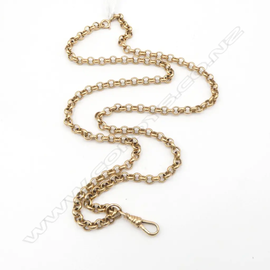 9ct GOLD BELCHER LINK NECK CHAIN with SLIDING 'DOG' CLIP  L.540mm. 22.5gms Image 1++