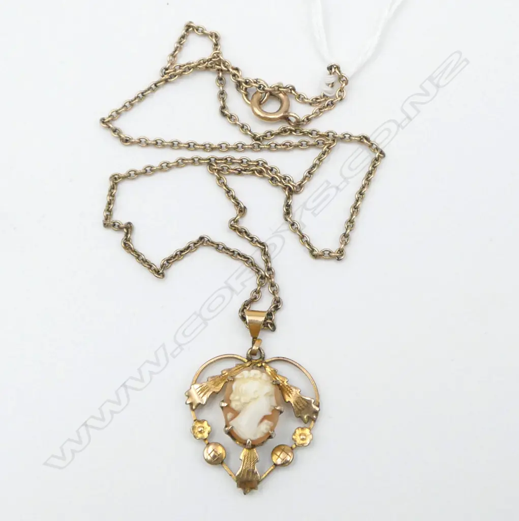 9ct GOLD & CAMEO PENDANT on 9ct GOLD CHAIN 4.16gms Image 1++