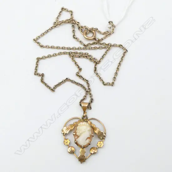 9ct GOLD & CAMEO PENDANT on 9ct GOLD CHAIN 4.16gms