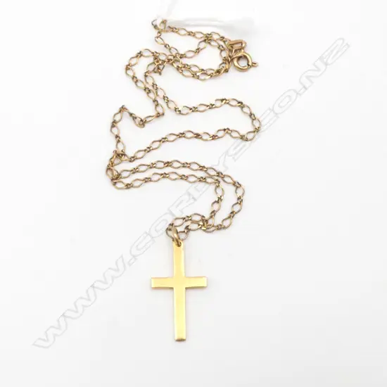 9ct GOLD CROSS & CHAIN, 2.56gm, L.400mm