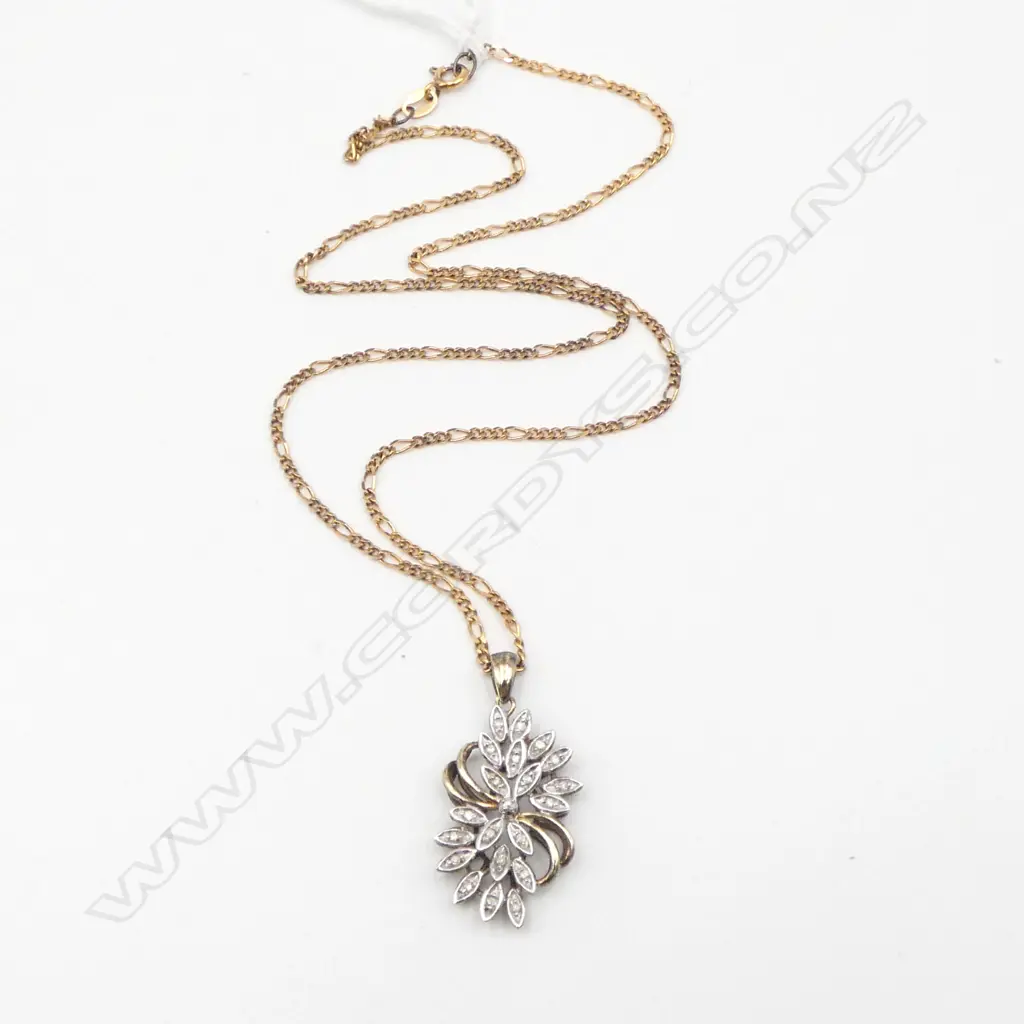 9ct DIAMOND PENDANT on 9ct CHAIN, 5.5gm Image 1++