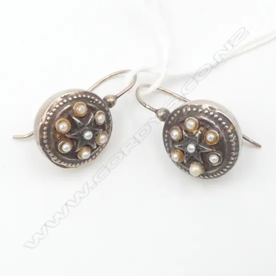 PR SILVER & SEED PEARL EARRINGS, HOOK BACKS