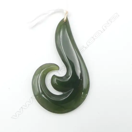 VINTAGE POUNAMU KORU PENDANT w 9ct BAIL, W.30mm, H.55mm