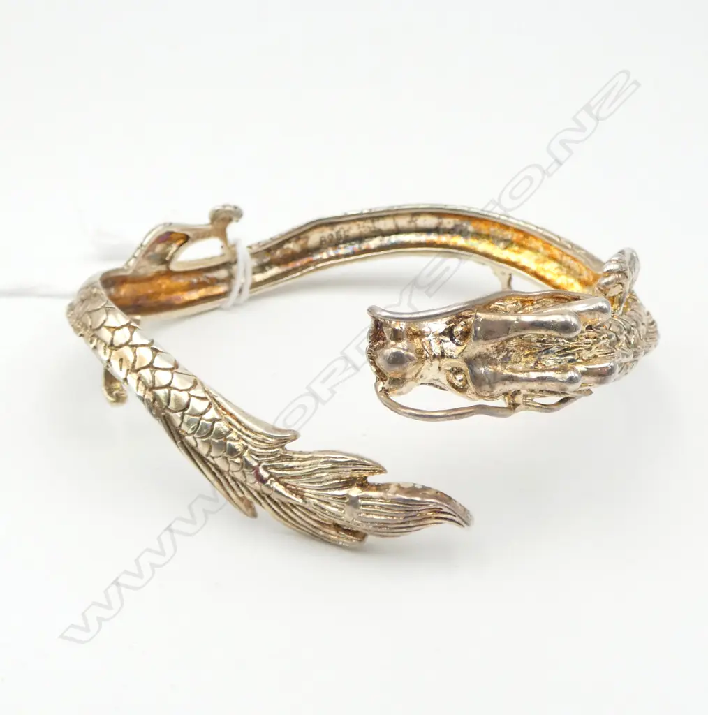 '925' gilded SILVER DRAGON BANGLE AMULET. Finely detailed Image 1++