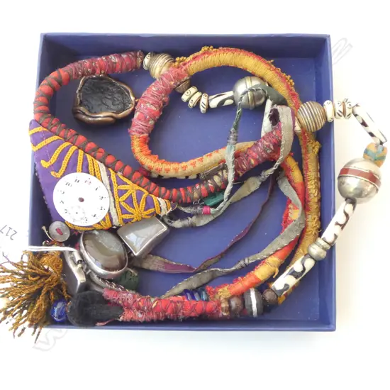 3 TURKISH NECKLACES; EMBROIDERY, IKAT, SILVER & AGATE PENDANT ETC