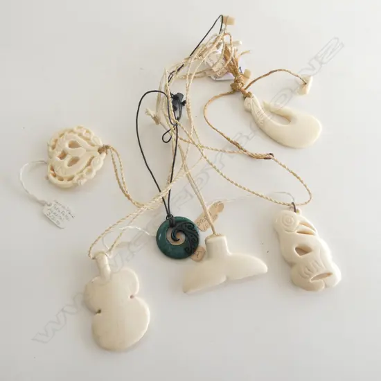6 CARVED BONE PENDANT NECKLACES