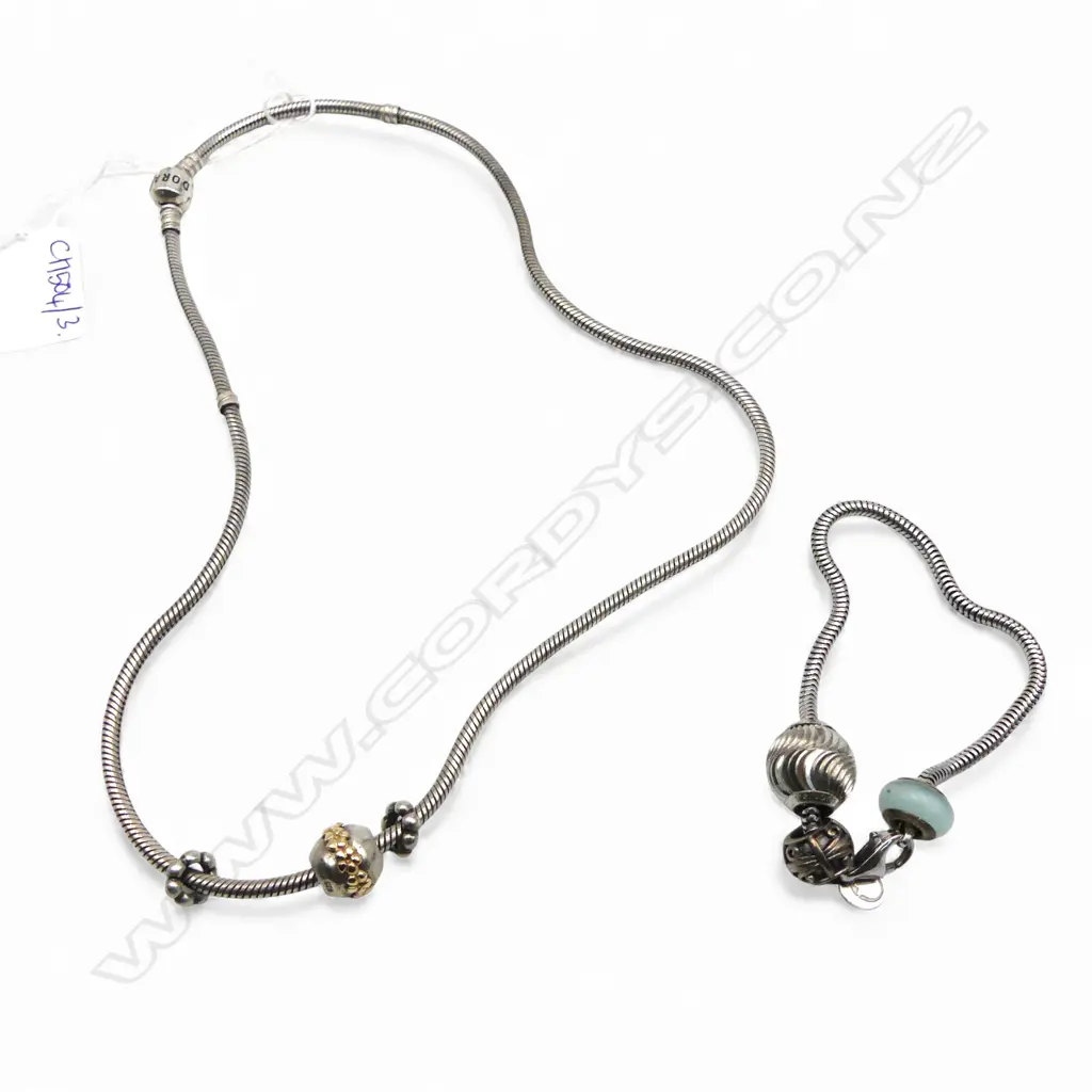 PANDORA NECKLACE L.495mm, BOXED + ANOTHER SIMILAR SMALL ITALIAN 925 SILVER CHARM BRACELET L.190mm Image 1++