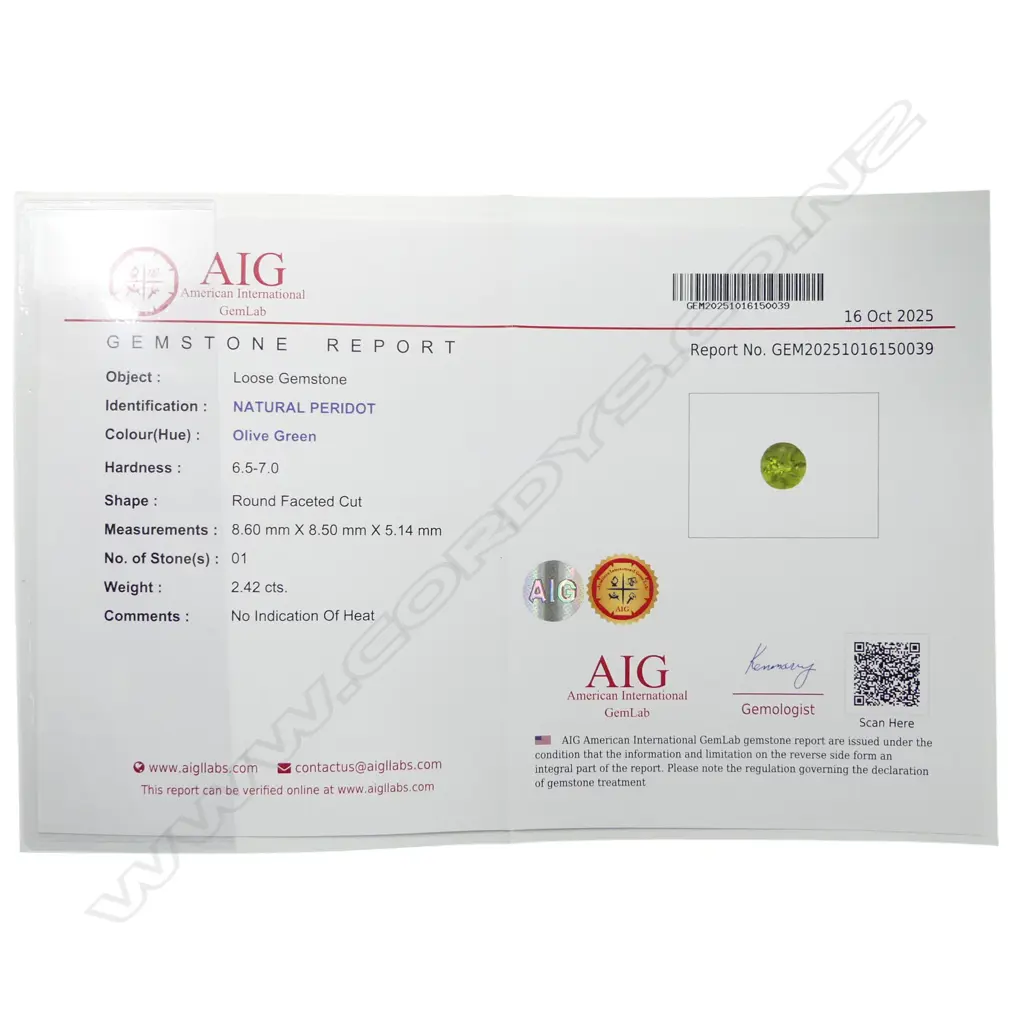 SILVER PERIDOT & CZ DRESS RING, AIG REPORT, adjustable size Image 1++