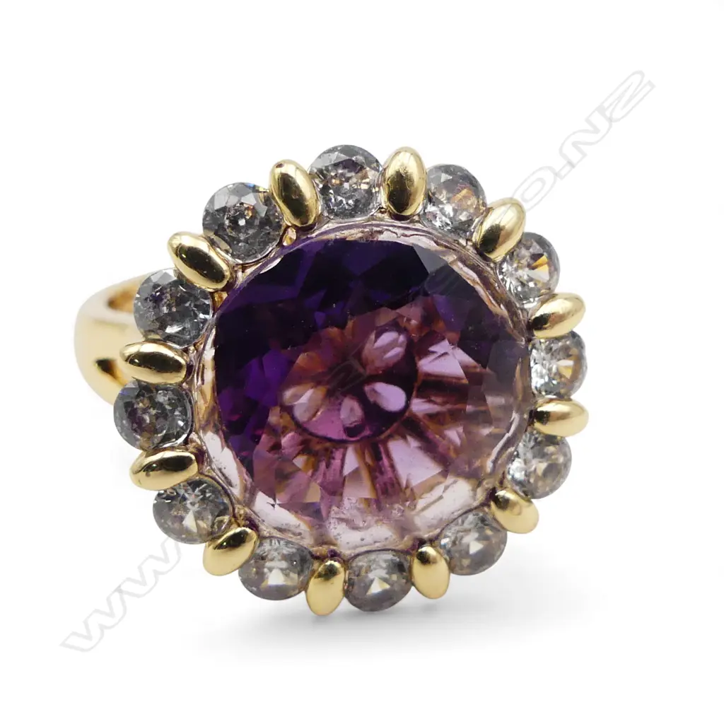 AMETHYST & CZ DRESS RING GILT FINISH AIG REPORT adjustable size Image 1++