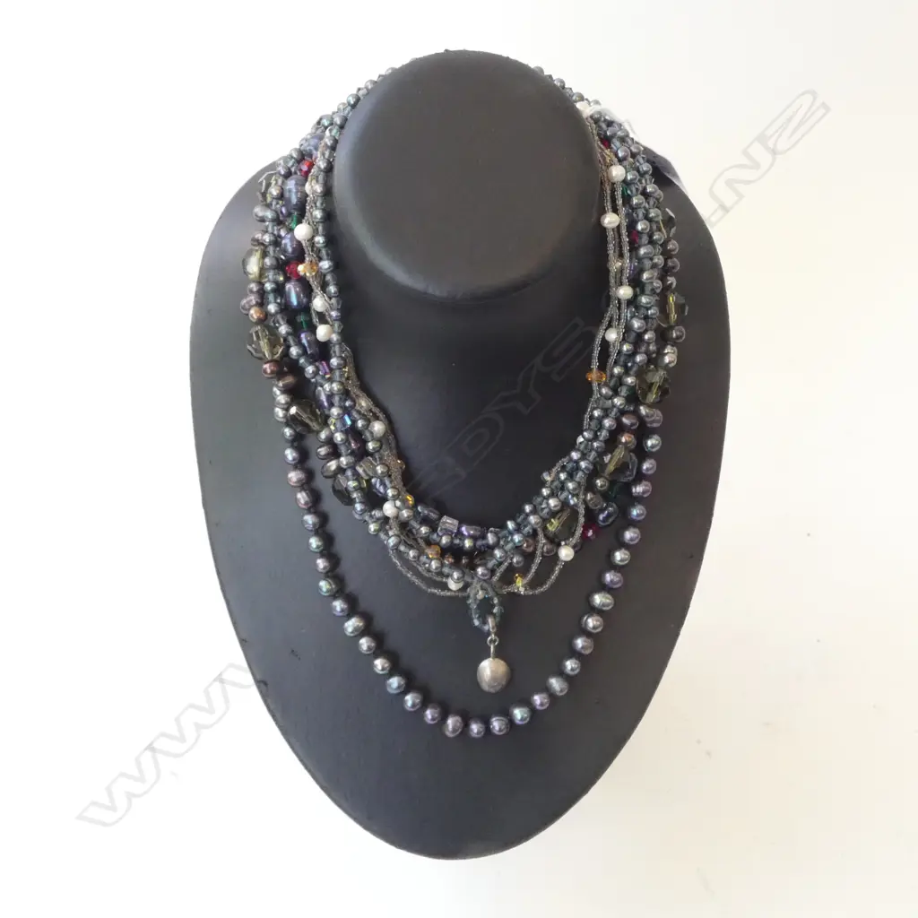 5 BEAD NECKLACES; BLACK PEARL ETC Image 1++