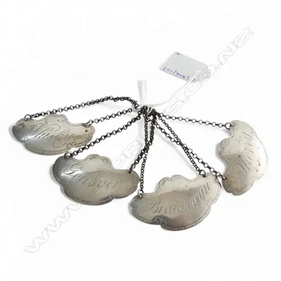 4 ANTIQUE 830 SILVER BOTTLE TICKETS BRANDY SHERRY ETC 35GMS