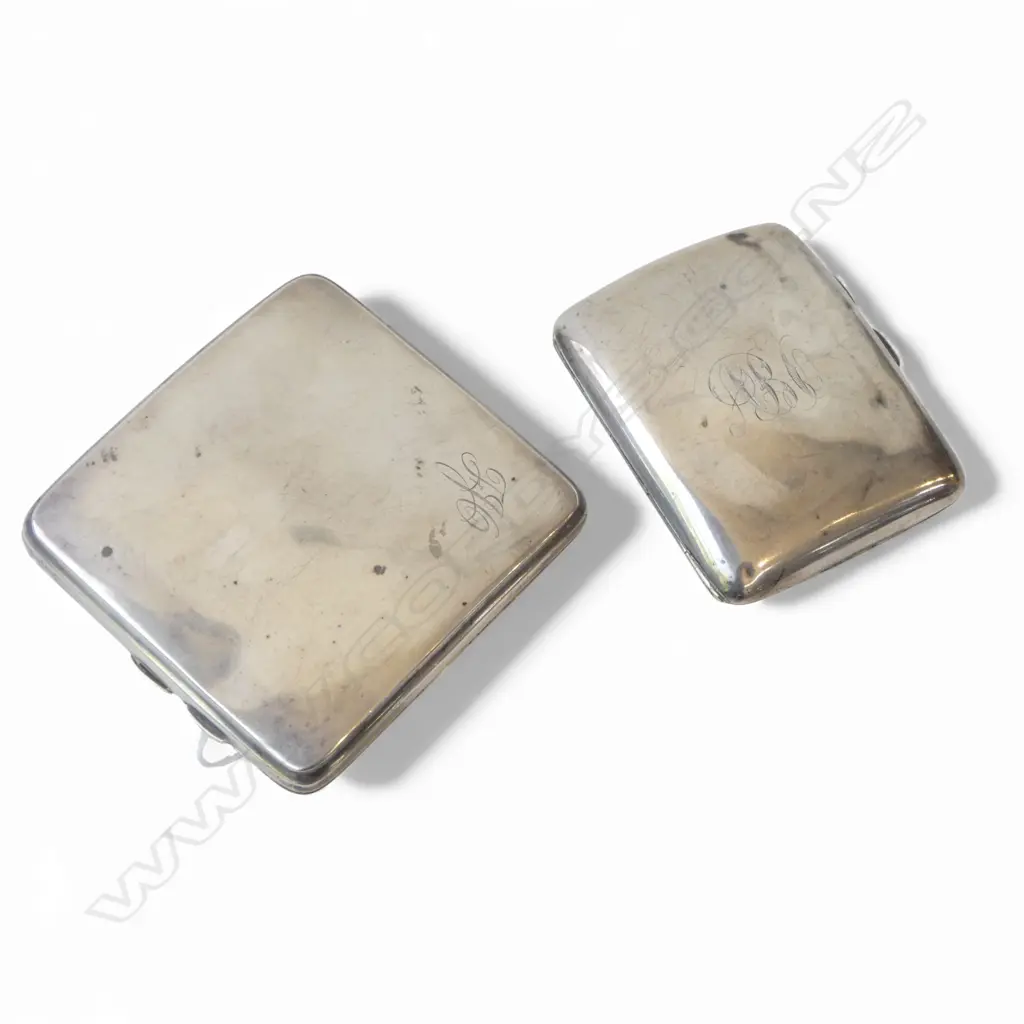 2 STG SILVER CIG. CASES 184gms both engraved & dented Image 1++