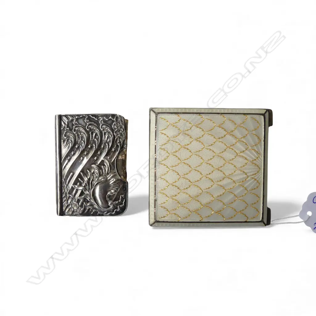 STG SILVER ENAMLED COMPACT 65x65mm, NOTE BOOK IN 800 SILVER CASE 60x40mm Image 1++