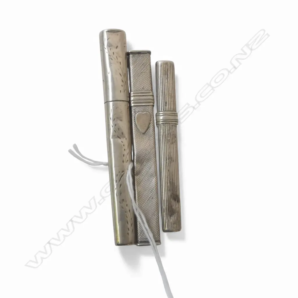 3 EURO SILVER CONTAINERS; NEEDLES ETC L.105mm, 39gms Image 1++