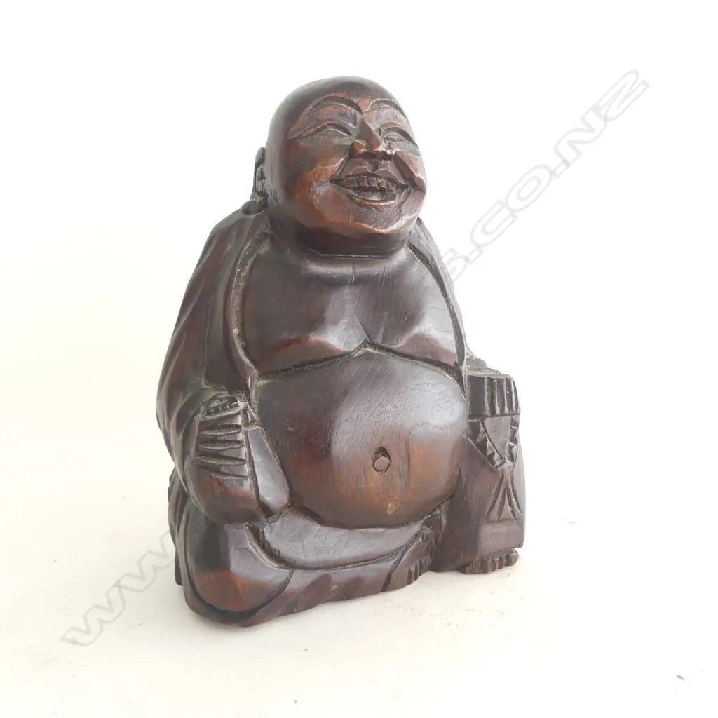 CARVED WOODEN LAUGHING BUDDHA, H.220mm Image 1++