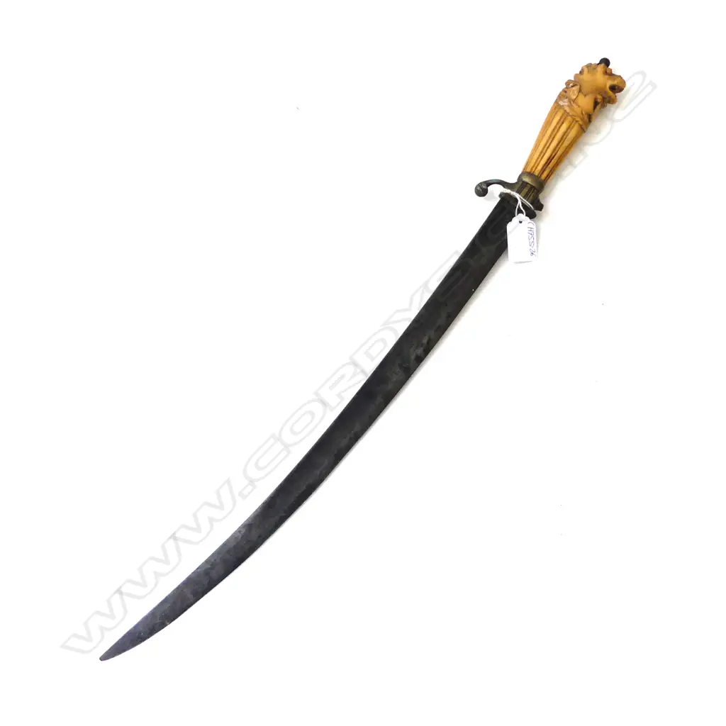 OLD SWORD; CURVED BLADE & CARVED GRIP guard faulted L.605mm Image 1++