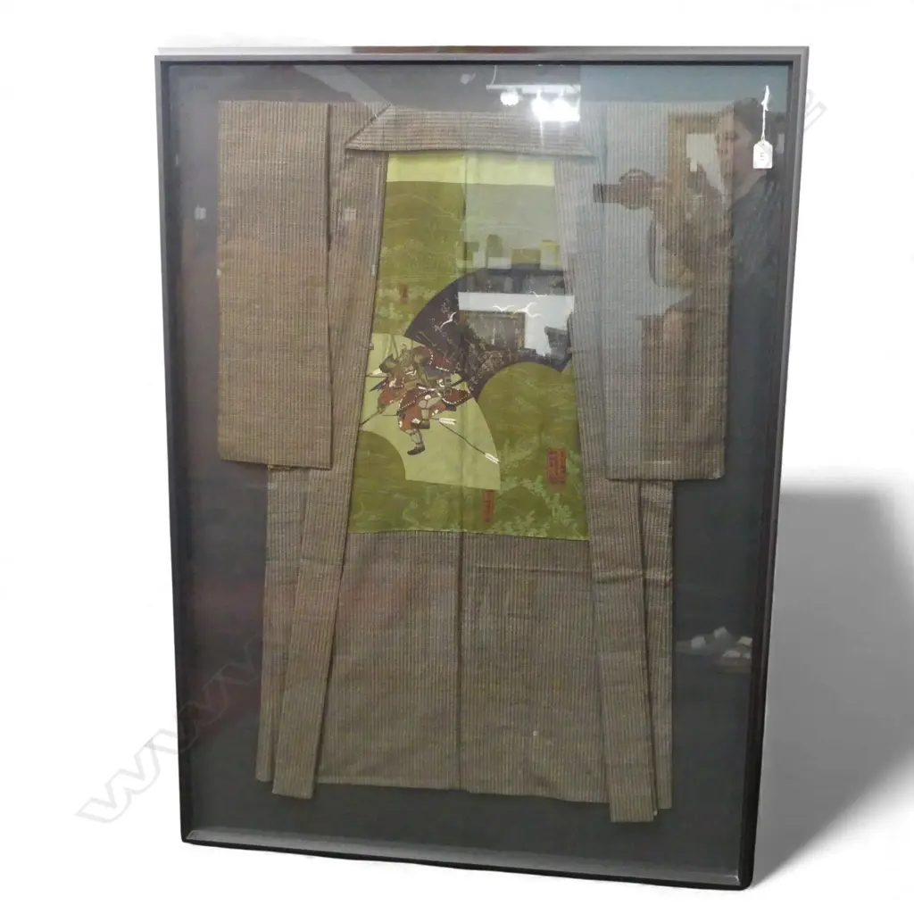 CONTEMPORARY BLACK FRAMED KIMONO with Samurai. 1270 x 930mm overall Image 1++