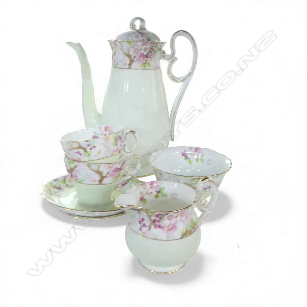 SHELLEY CHINA 3PC COFFEE SET & 2 C/SS SPRING BLOOSEM PAT Image 1++