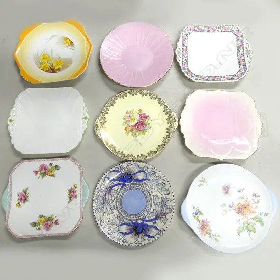 9 SHELLEY CHINA CAKE PLATES & 1 CHARLOTTE READ CAKE PLATE