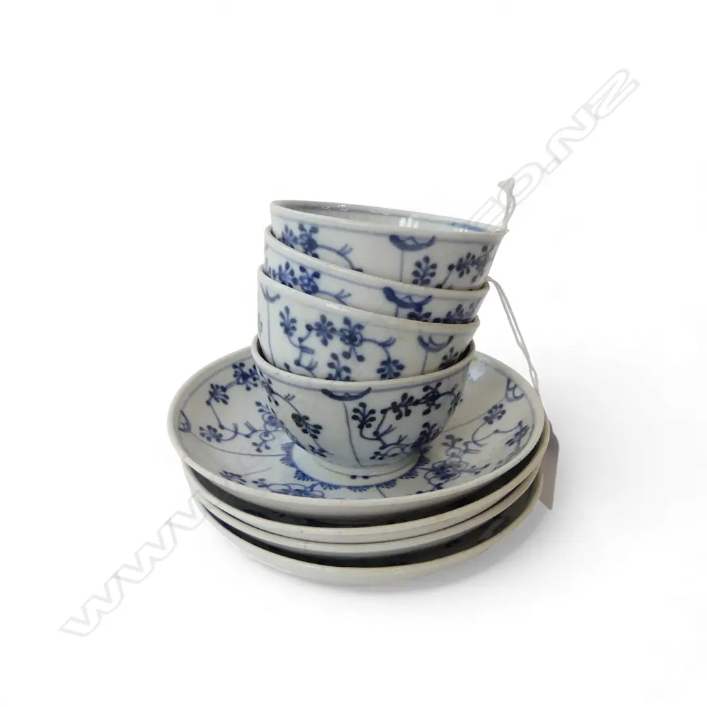 4 B/W PORCELAIN C/S 125mm 1 SAUCER w. HAIRLINES Image 1++