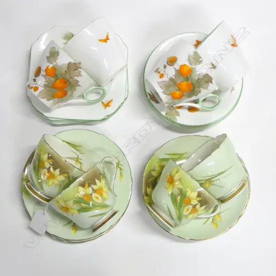 2 SETS OF 4 SHELLEY CHINA CSPS DAFFODIL & GOOSEBERRY PATS
