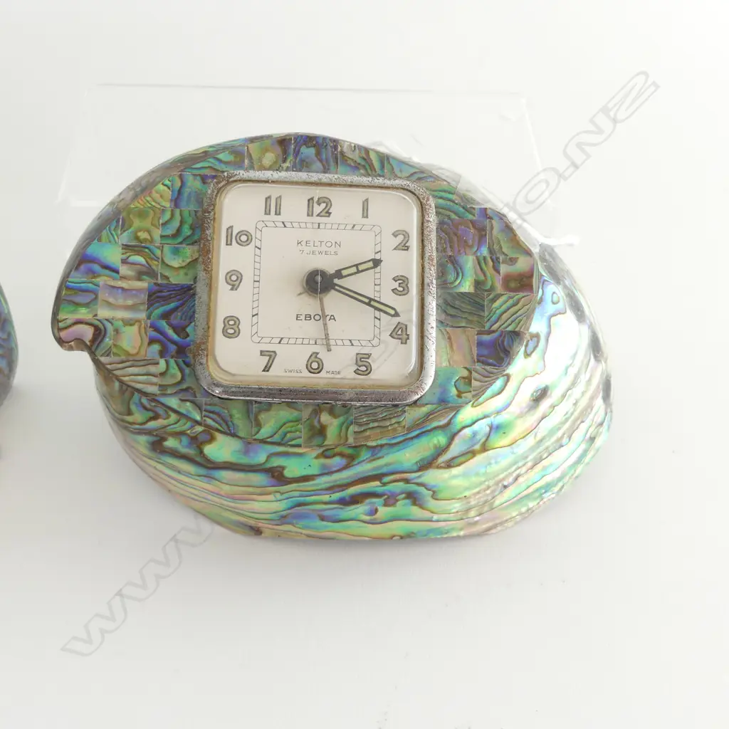 2 VINTAGE PAUA SHELL CLOCKS: Ataahua + Kelton Image 1++