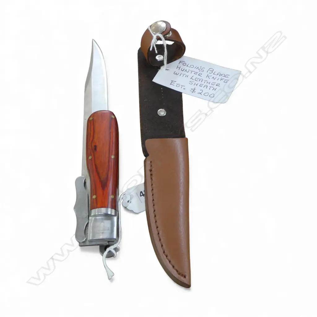 FOLDING BLADE HUNTING KNIFE w. LEATHER SHEATH L.240mm Image 1++