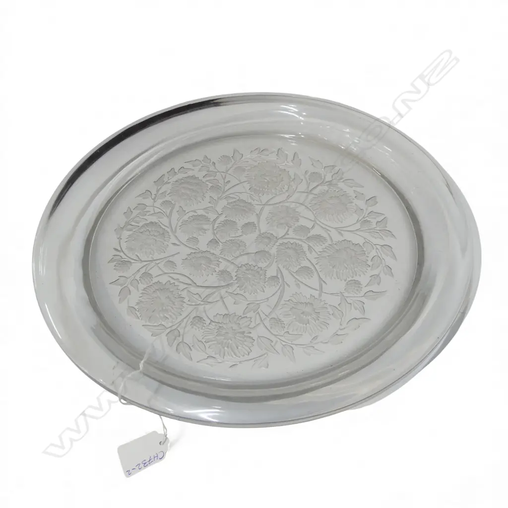 LALIQUE CLEAR GLASS FLORAL PLATTER Dia.390mm glass scratched Image 1++