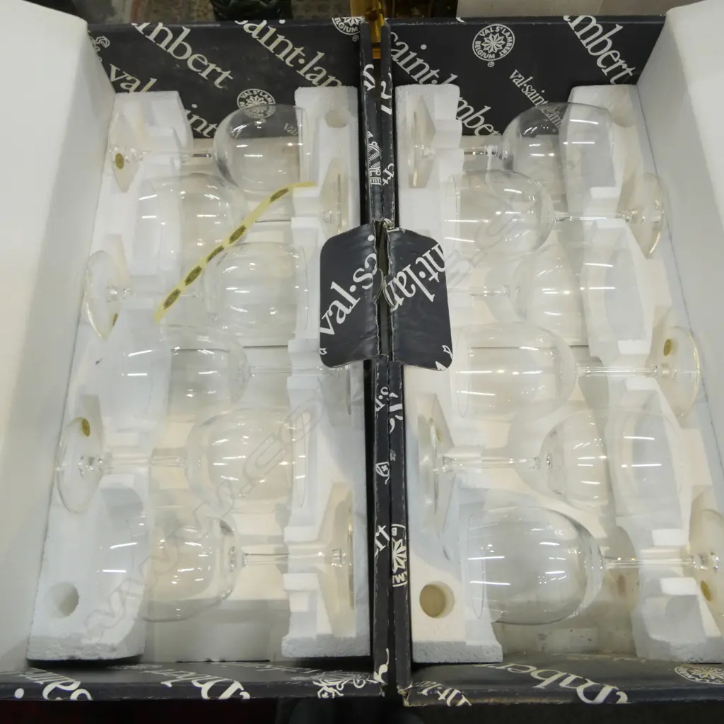 12 VAL SAINT LAMBERT CRYSTAL WINE GLASSES H.140mm, BOXED Image 1++