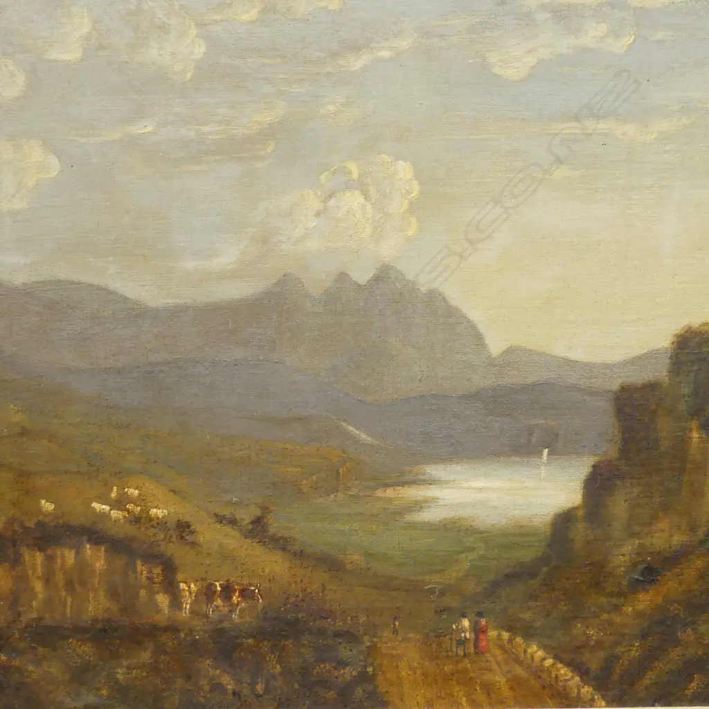 19TH CENTURY EUROPEAN SCHOOL PASTORAL LANDSCAPE OIL ON CANVAS LAID ON BOARD 425 X 575MM Image 1++