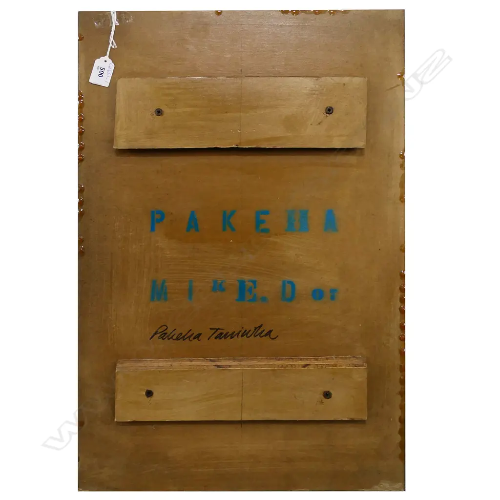 MIKE D, PAKEHA TANIWHA, MIXED MEDIA, SIGNED & ENTITLED TO VERSO, 600 x 400mm. Image 1++