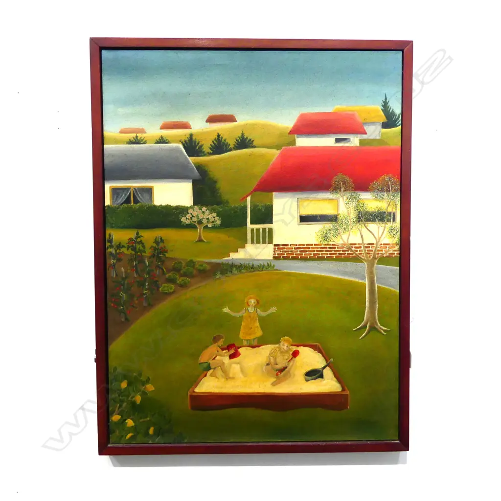 EIRLYS SHAND, THE SANDPIT, 1980. ACRYLIC ON CANVAS, 775x585mm Image 1++