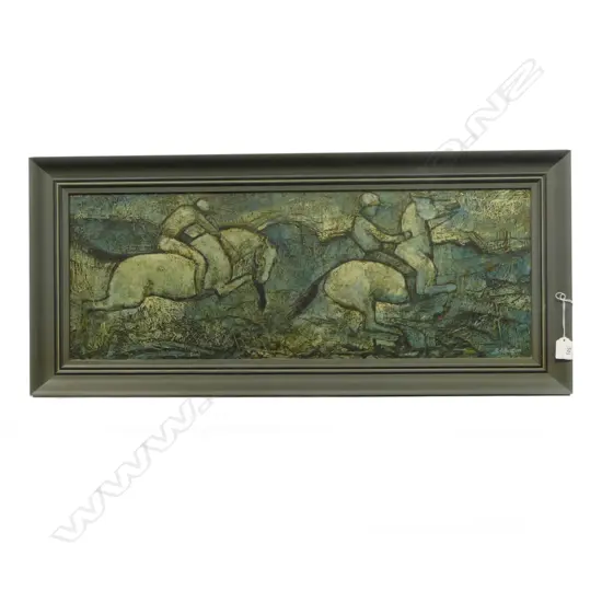 B.A. BUXTON, JOCKEYS, ACRYLIC ON BOARD, 290x780mm