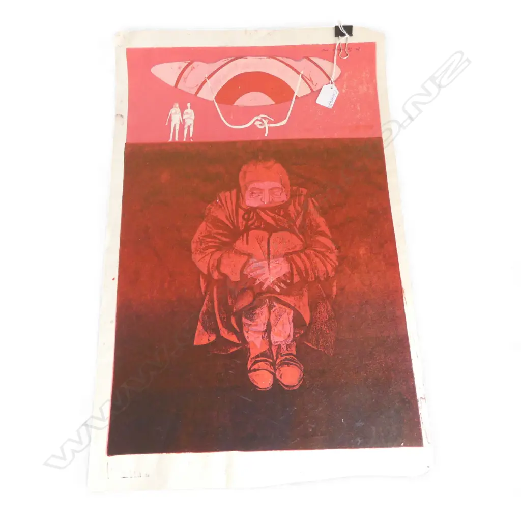 IAN HUTSON (b.1943), UNTITLED, CROUCHING MAN, SCREENPRINT 4/10 600x385mm SIGNED & DATED '74 Image 1++