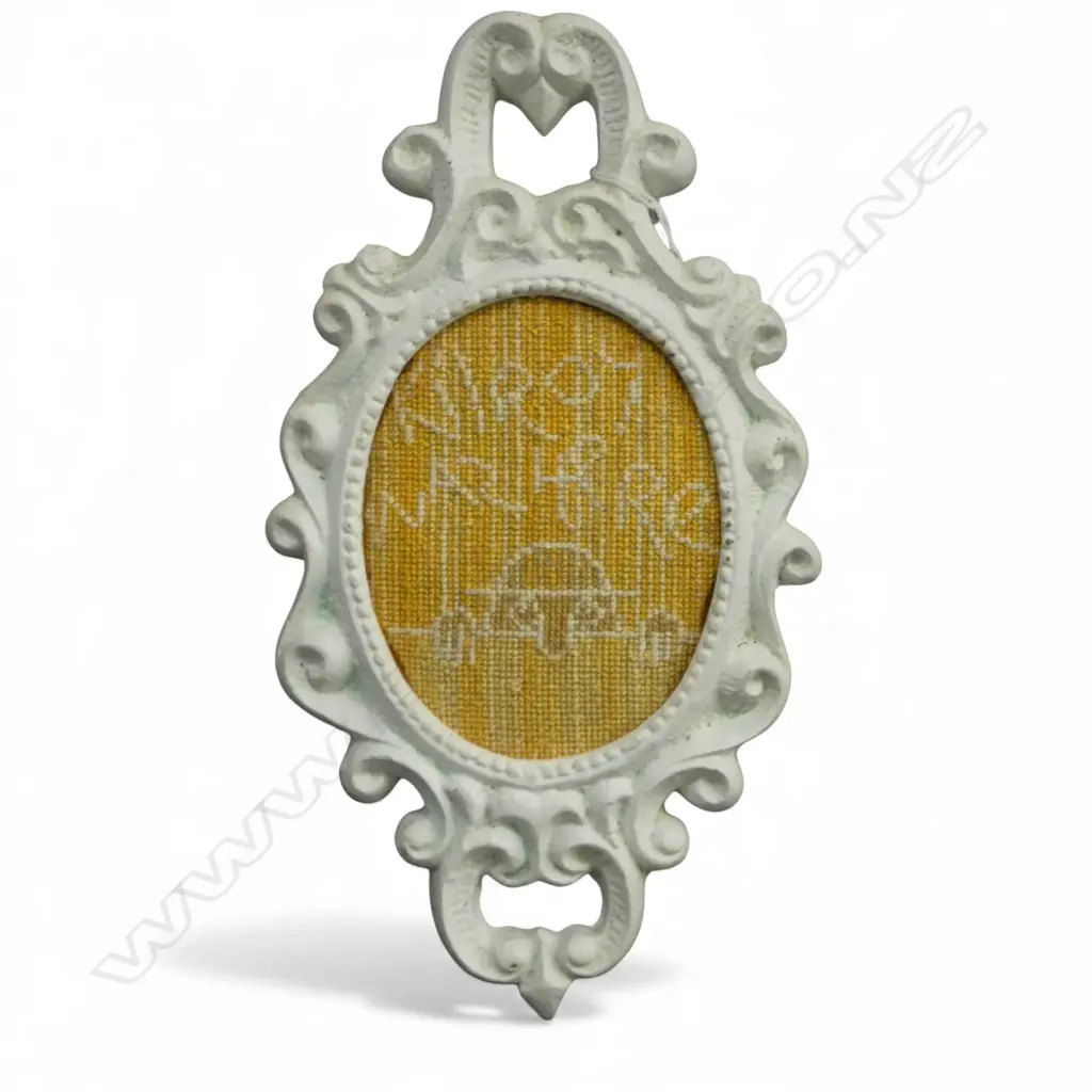 Malcolm Harrison (1947-2007) stitched artwork 'Kilroy was here. 1997. School days' Initialled. Painted frame. 275x250mm Image 1++