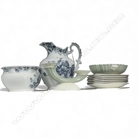 JOHNSON BROS. POTTY & WASH JUG, SPODE FORTUNA CANDLESTICK & DISH, 6 W. GERMAN FISH PLATES 240mm dia