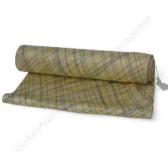 1980's NISHIJIN TEXTILE (Kyoto) JAPANESE ROLL OF PATTERNED SILK L.12m.W.360mm. New/old stock stylised pattern on lemon