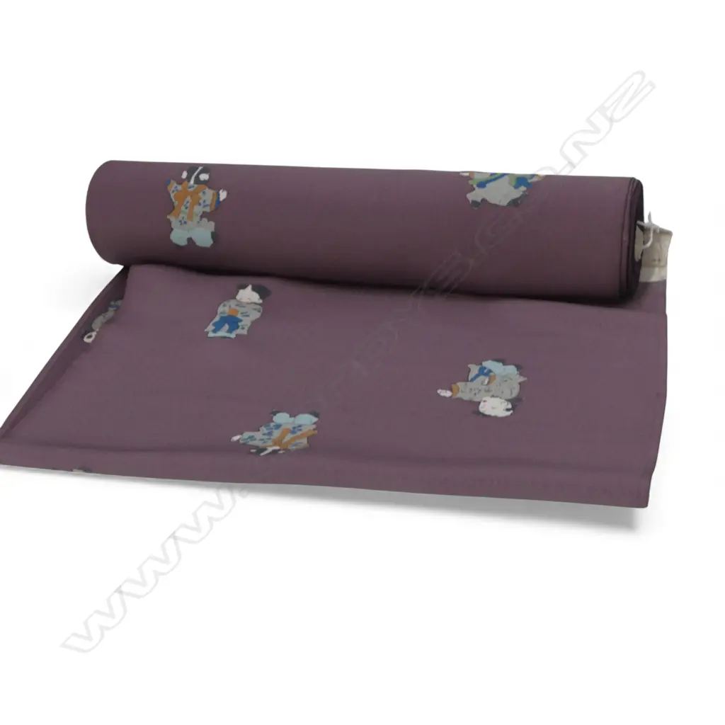 1980's NISHIJIN TEXTILE (Kyoto) JAPANESE ROLL OF PATTERNED SILK L.12m. W.360mm. New old stock children on purple tone Image 1++