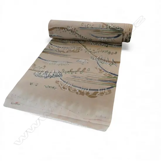 1980's NISHIJIN TEXTILE (Kyoto) JAPANESE ROLL OF PATTERNED SILK L.12m. W.360mm. New old stock soft pink w landscaped