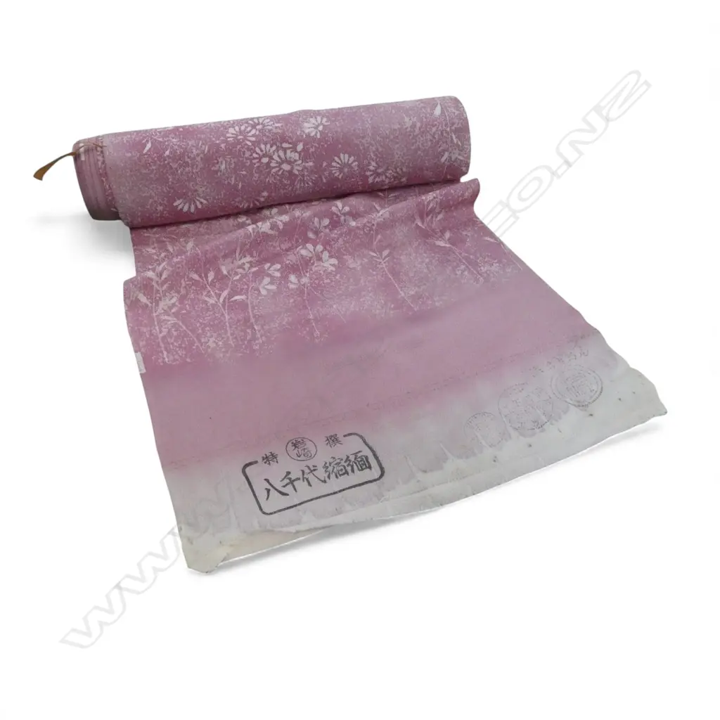 1980's NISHIJIN TEXTILE (Kyoto) JAPANESE ROLL OF PATTERNED SILK L.12m. W.360mm. New old stock florals on soft pink Image 1++