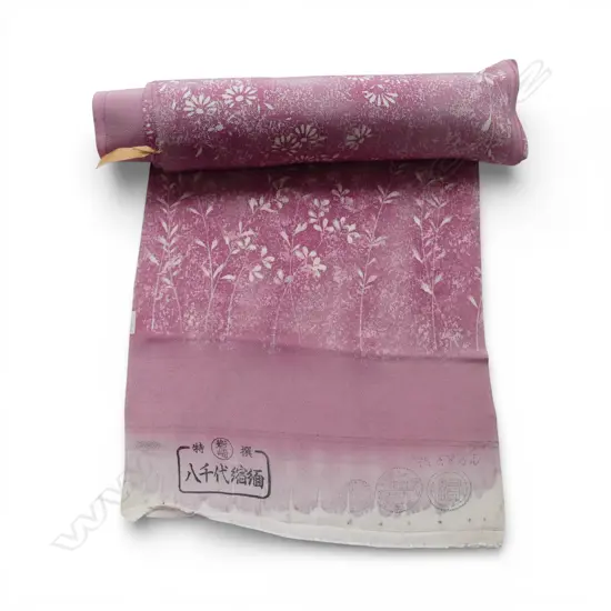 1980's NISHIJIN TEXTILE JAPANESE ROLL OF INTERMITTENT PATTERNED SILK L.12m. W.360mm. New old stock florals on soft pink