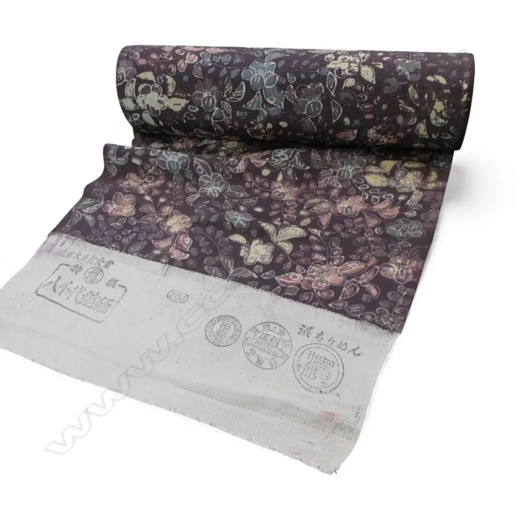 1980's NISHIJIN TEXTILE (Kyoto) JAPANESE ROLL OF PATTERNED SILK L.12m. W.360mm. New old stock soft mushroom tone.... Image 1++